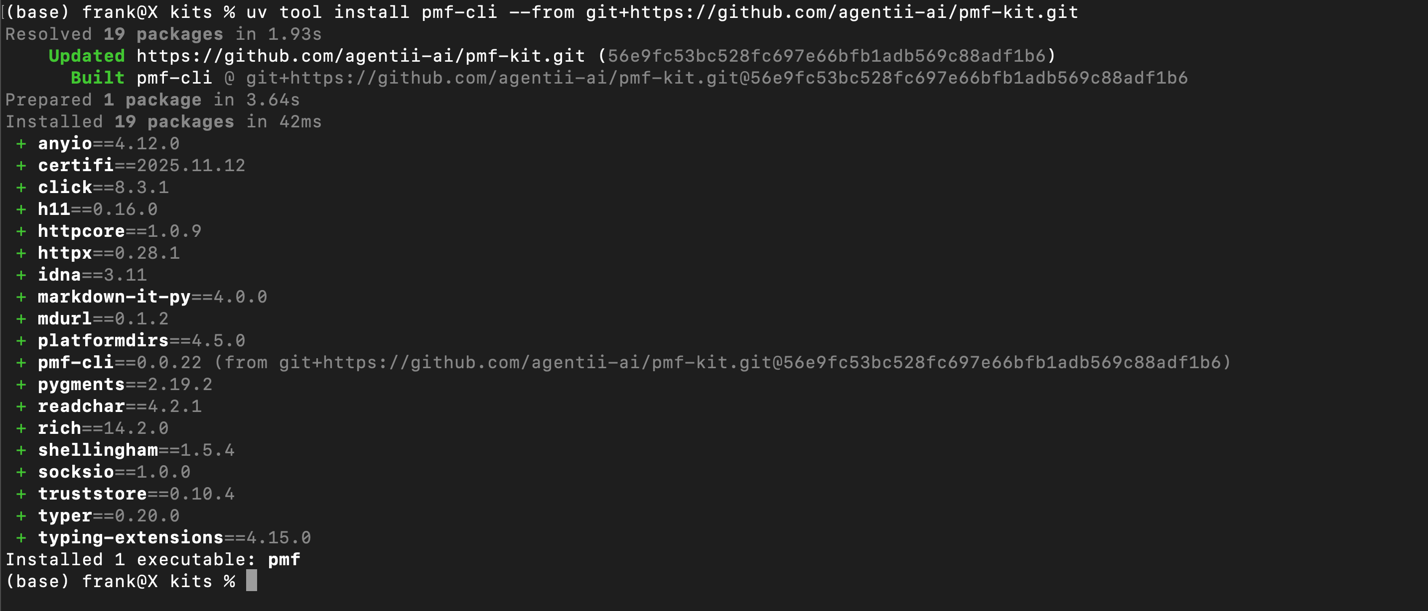 Successful PMF project initialization